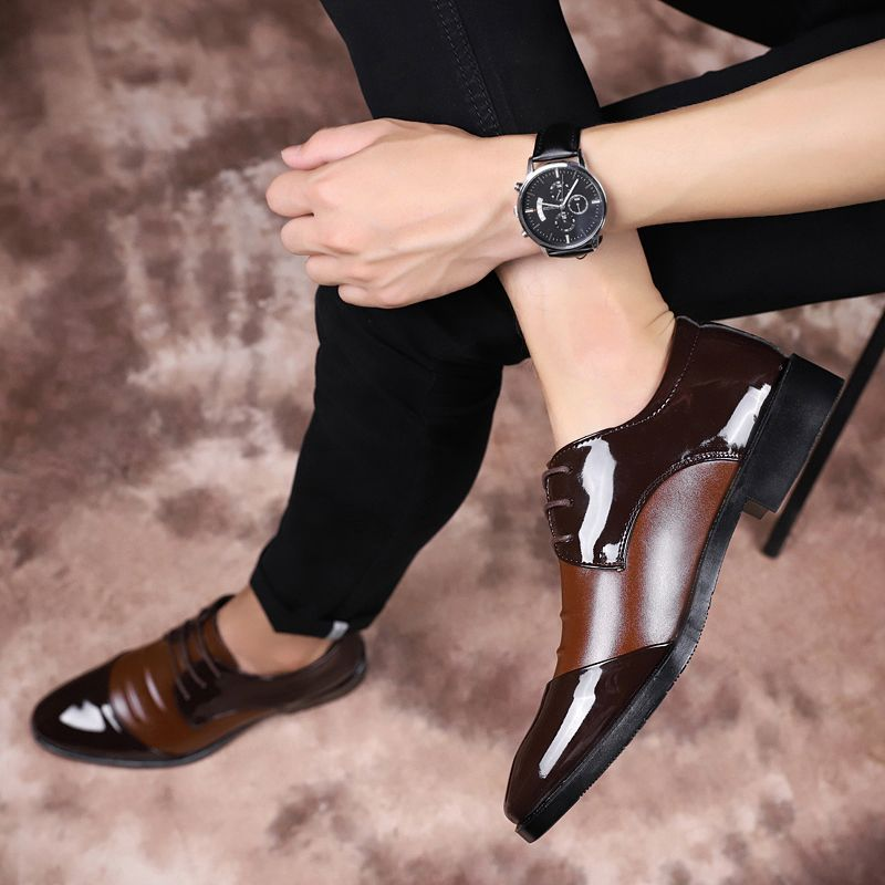 Merk Elegante en modieuze zakelijke casual lederen formele herenschoenen, puntige lage schoenen_voghion.com