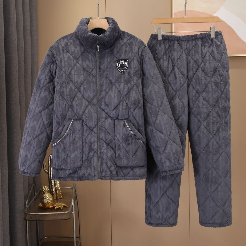 Muška odjeća, pidžama od koraljnog flisa, jesenski i zimski stil, troslojna prošivena, zadebljana i baršunasta, topla flanelska muška kućna odjeća, odijelo_voghion.com