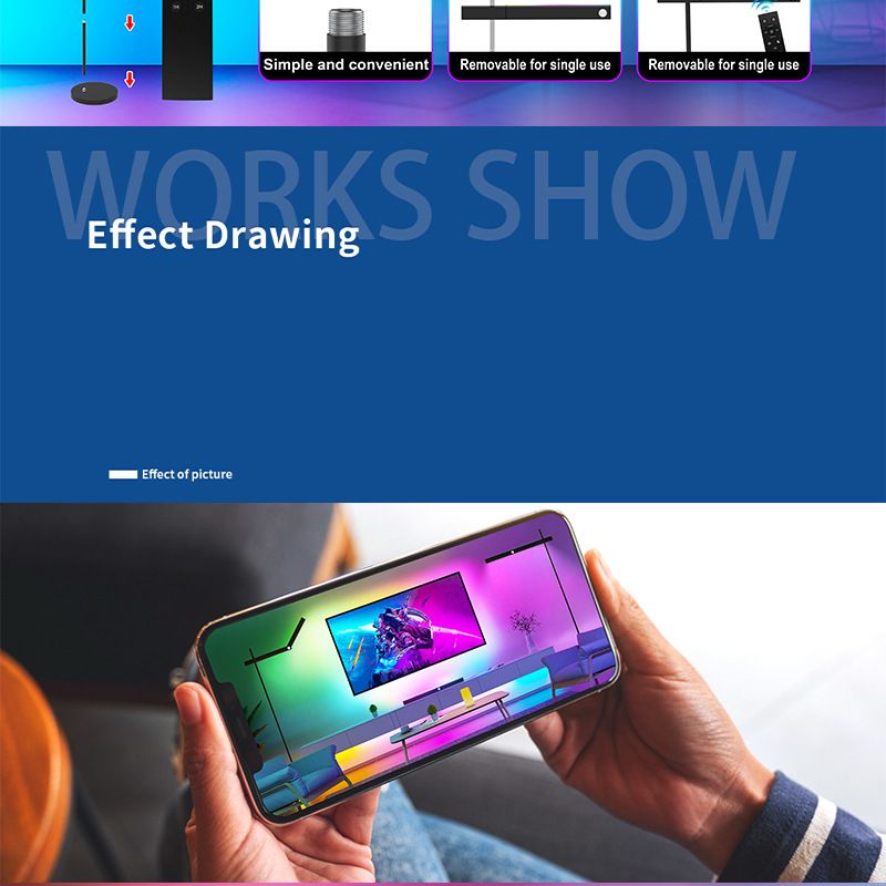 Lampada da terra pieghevole Fantasy Color RGBW Bluetooth Lampada da terra luminosa bifacciale con rotazione e regolazione dell'altezza_voghion.com