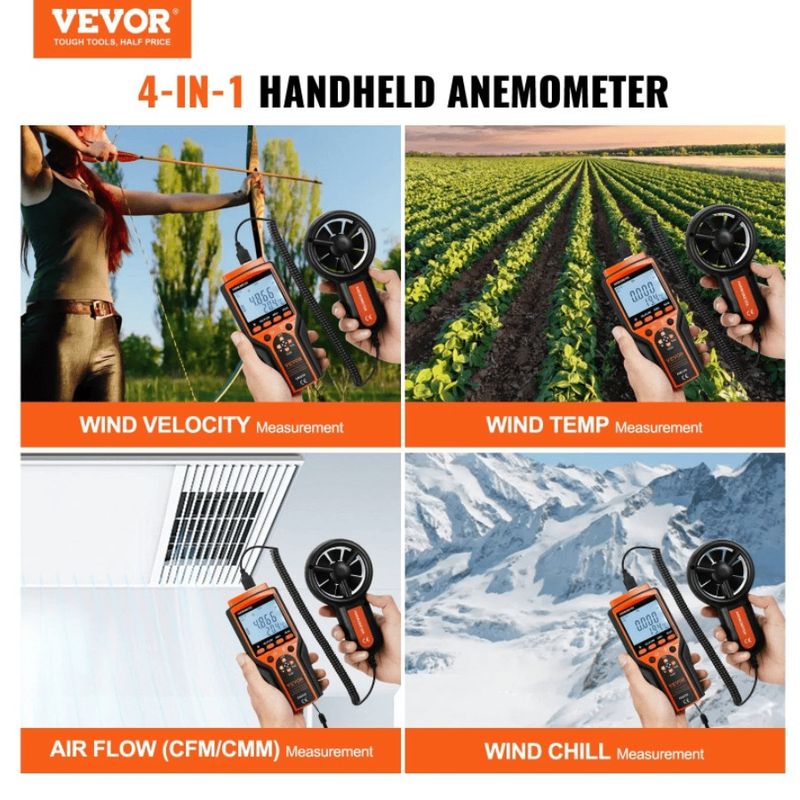 Schermo della temperatura del vento CFM Velocità del vento Anemometro digitale Misuratore di portata portatile LED retroilluminato diviso con misura della velocità del vento_voghion.com