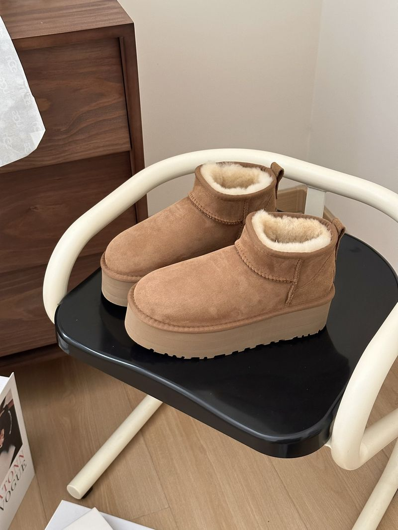 2023 Herbst/Winter Mini Dicker Boden 5 cm Modestil Henan Sangpo Schneestiefel Damen Leder und Fell Einteiler_voghion.com