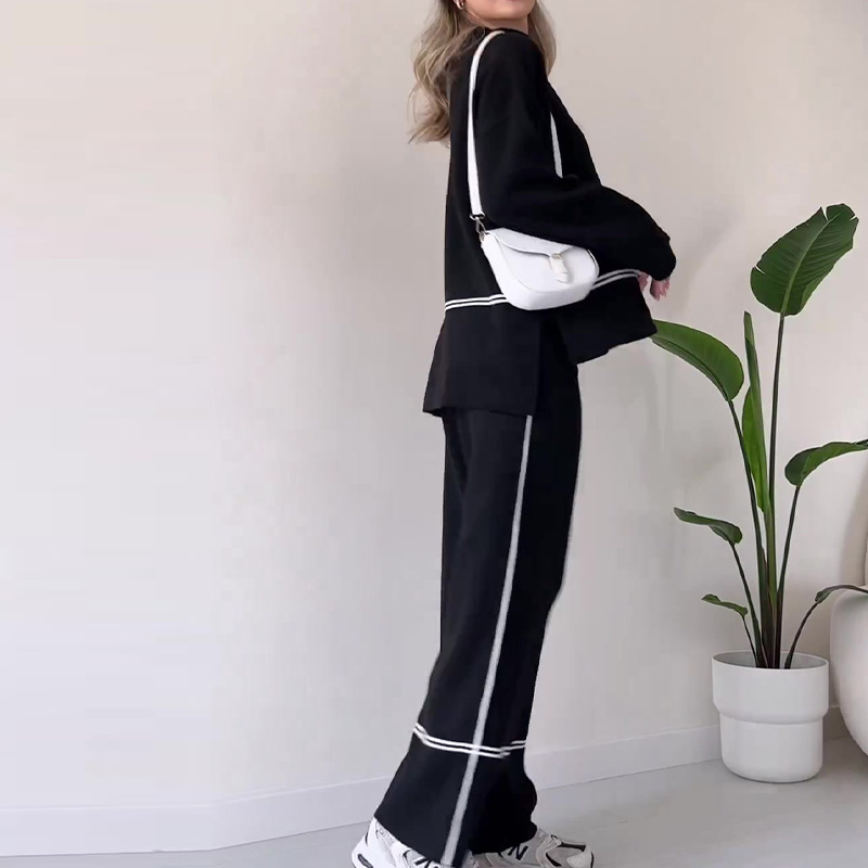 Tops casuales de color sólido para mujer, diseño holgado y cómodo, traje de pantalón ligeramente acampanado para mujer_voghion.com