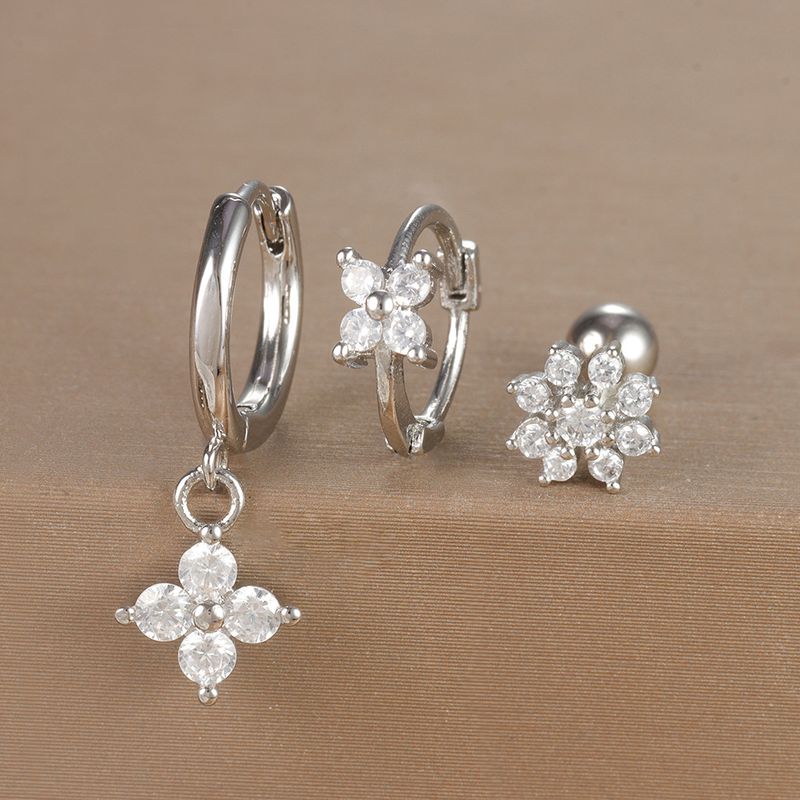Gioielli e accessori orecchini geometrici alla moda, set di orecchini floreali con micro zirconi intarsiati, orecchini da donna leggeri e di lusso personalizzati in tre pezzi_voghion.com