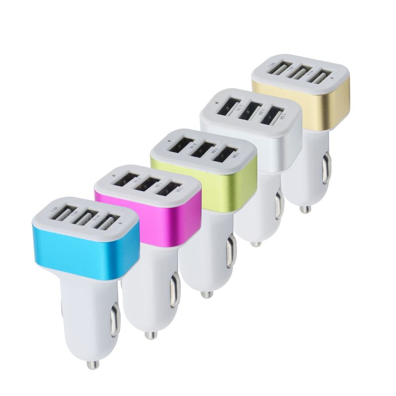 1A 3USB Firkantet med Aluminiumlegering Mobiltelefonoplader, Biloplader_voghion.com