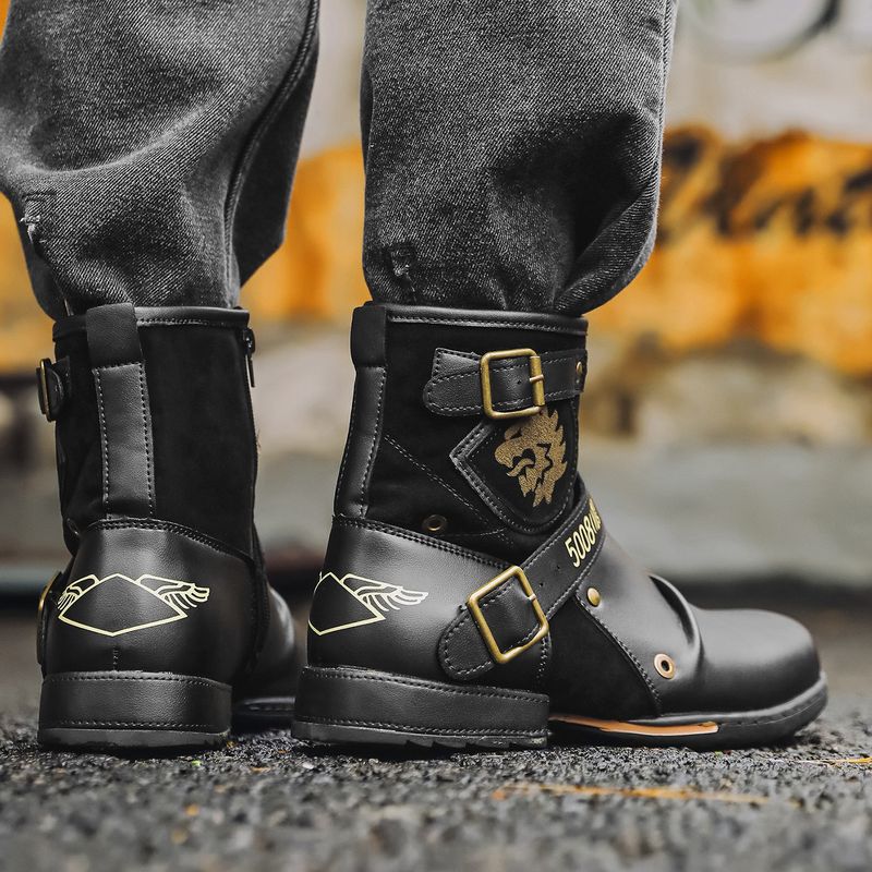 Western Cowboy Boots for Men Boot Embroidery Shoes Square Toe Mid Calf_voghion.com