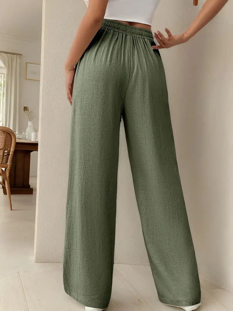 High Waist Flowy Wide Leg Pants For Women - Soft Tencel Blend With Adjustable Drawstring, Comfortable & Stylish Casual Trousers_voghion.com