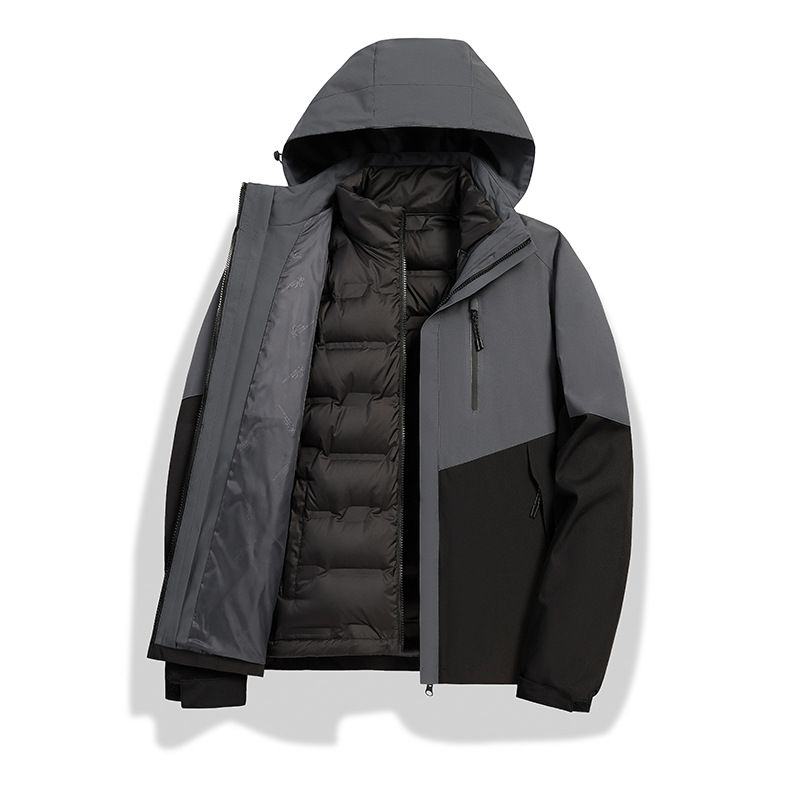 New Winter Outdoor 3-in-1 Water-Resistant Detachable Down Liner Unisex Hiking Jacket_voghion.com