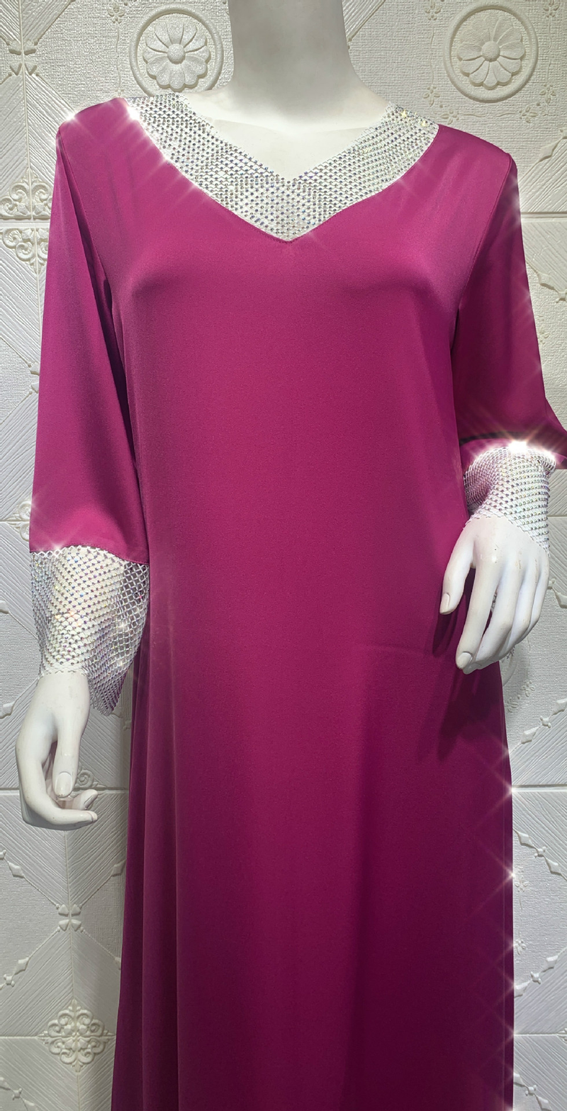 Abito lungo da donna in maglia di diamanti con paillettes in raso per donne musulmane_voghion.com