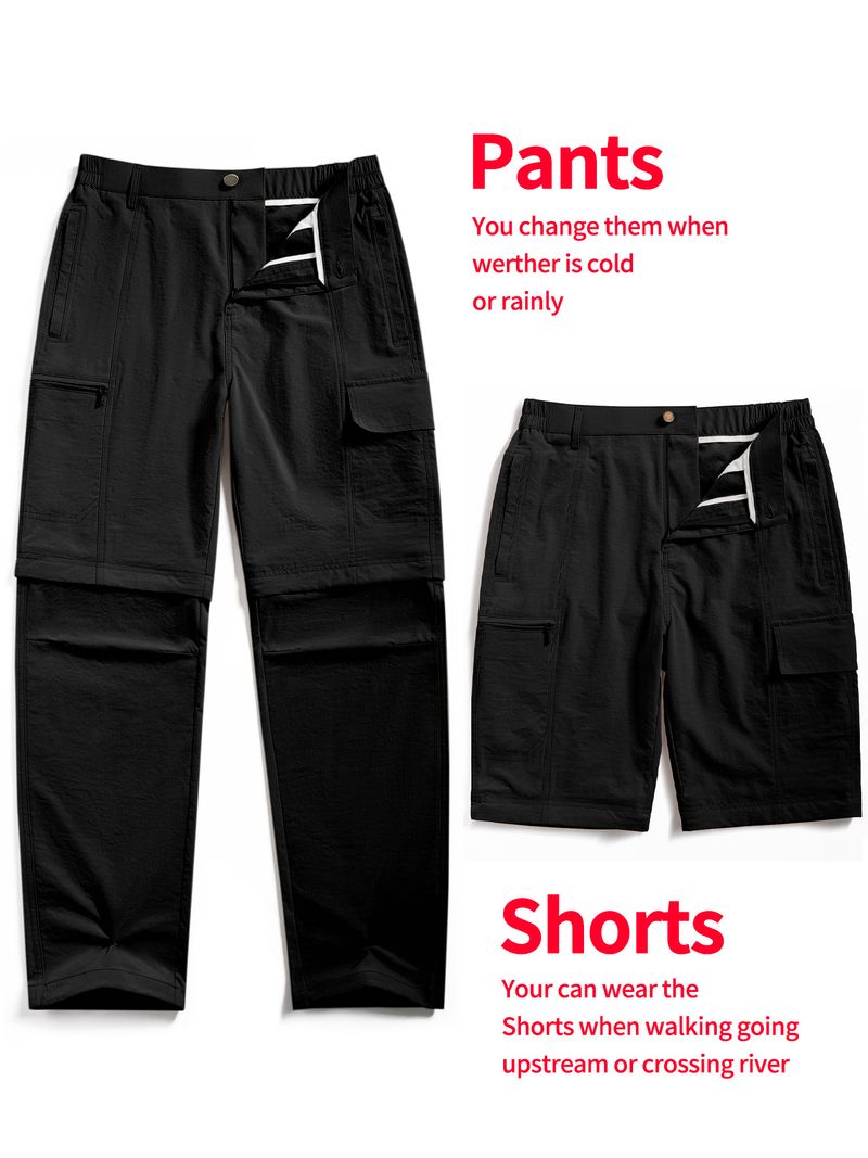 Umwandelbare Cargohose für Herren – vielseitige Outdoor- und Freizeitkleidung, in Shorts umwandelbar, Multi-Taschen-Design, gerade Passform, Polyestergewebe_voghion.com
