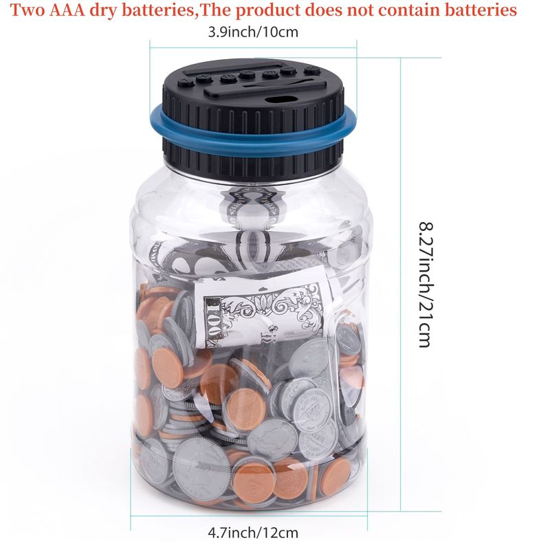 La tercera generación de alcancía contadora reconoce la cantidad de monedas estadounidenses y la pantalla LCD, y el botón de cantidad de billetes._voghion.com