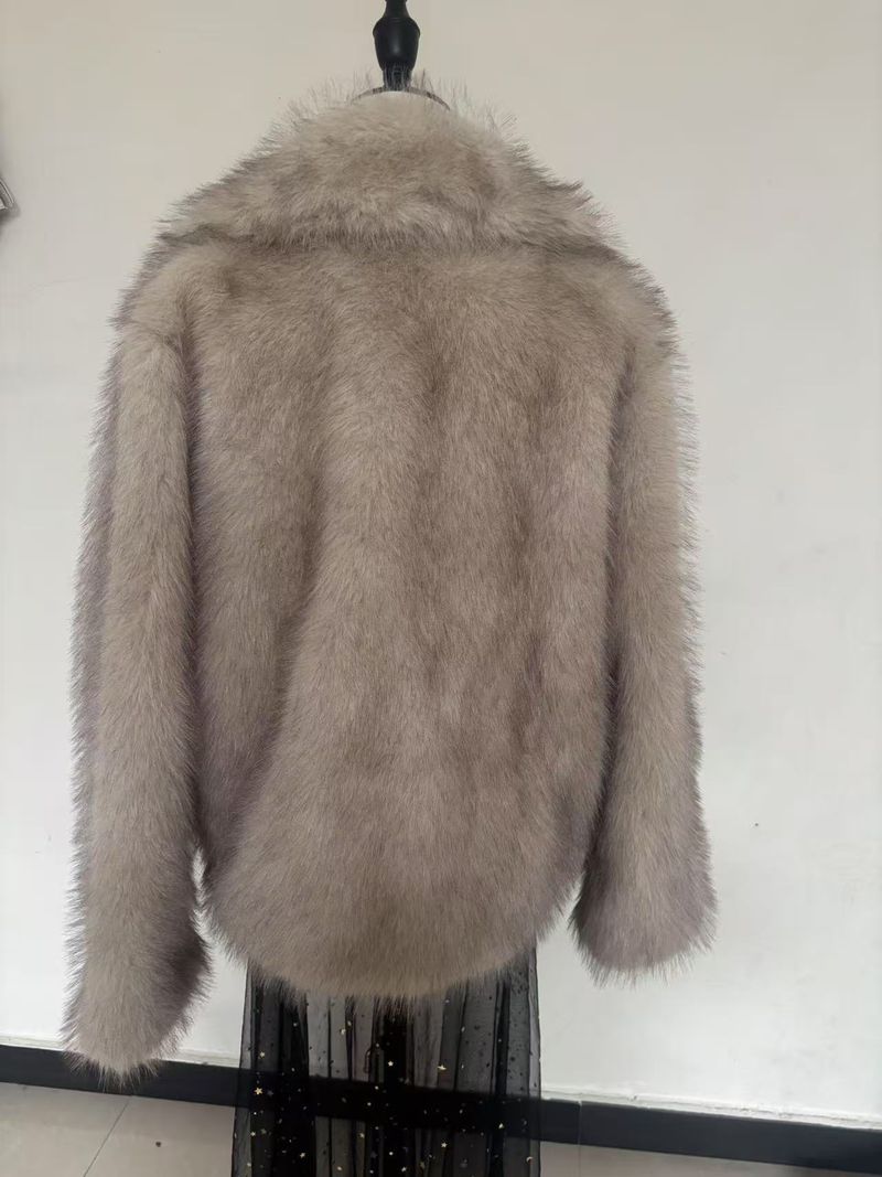 "Damen Kunstfuchspelzjacke – Locker sitzender Wintermantel, kurzer Anzugkragen, umweltfreundlich, S-XL"_voghion.com
