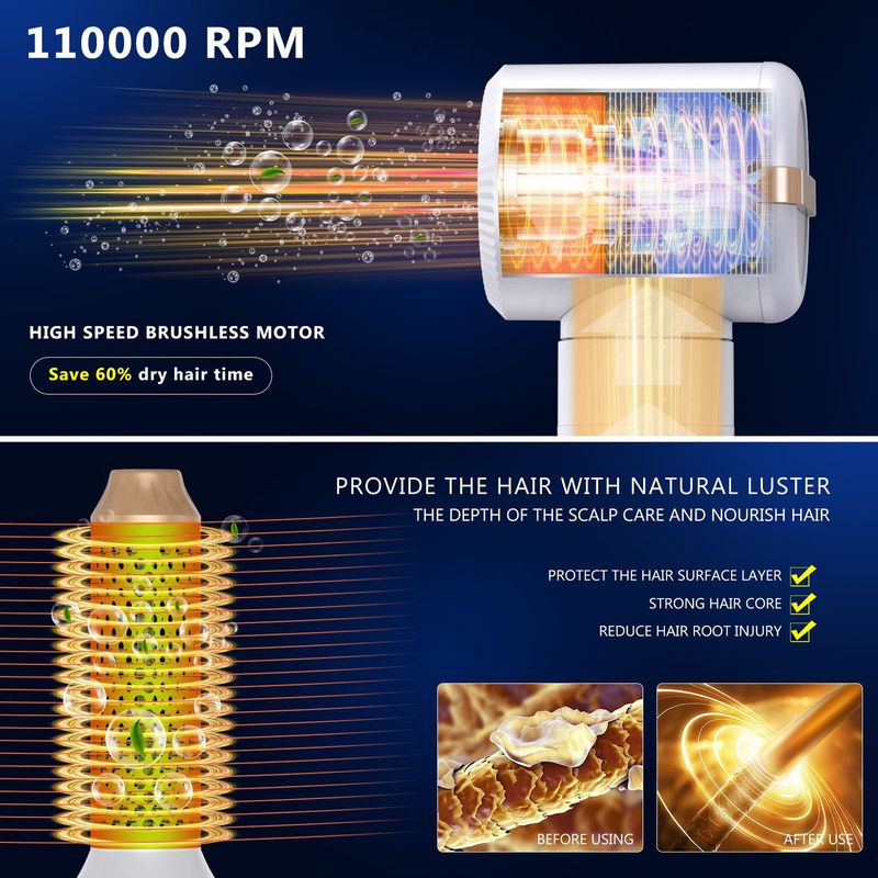 Straight Roll Blowing Multifunctional Seven-in-One Hot Air Comb Set Household High Speed Brushless Noise Reduction Styling Comb Hair Dryer_voghion.com