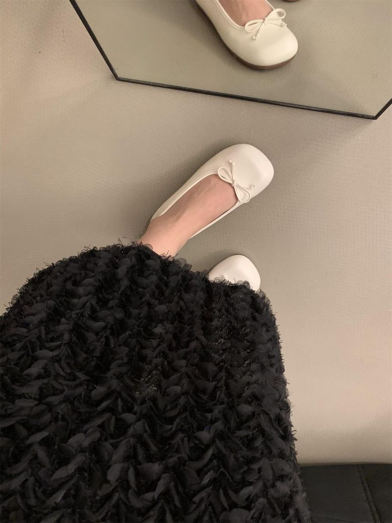 Gentle Soft Flat Bow Silver Single Shoe For Women, Spring 2025 New Comfortable One Foot Red Bean Shoes_voghion.com