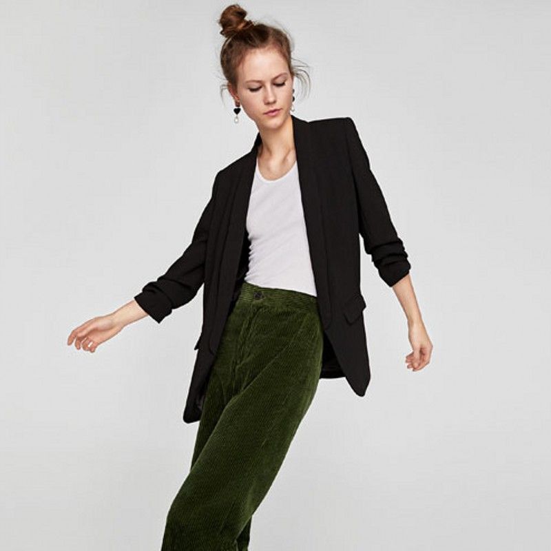 Blazer piccolo da donna con colletto alla coreana, senza bottoni, casual, versatile, in tinta unita, per primavera e autunno_voghion.com