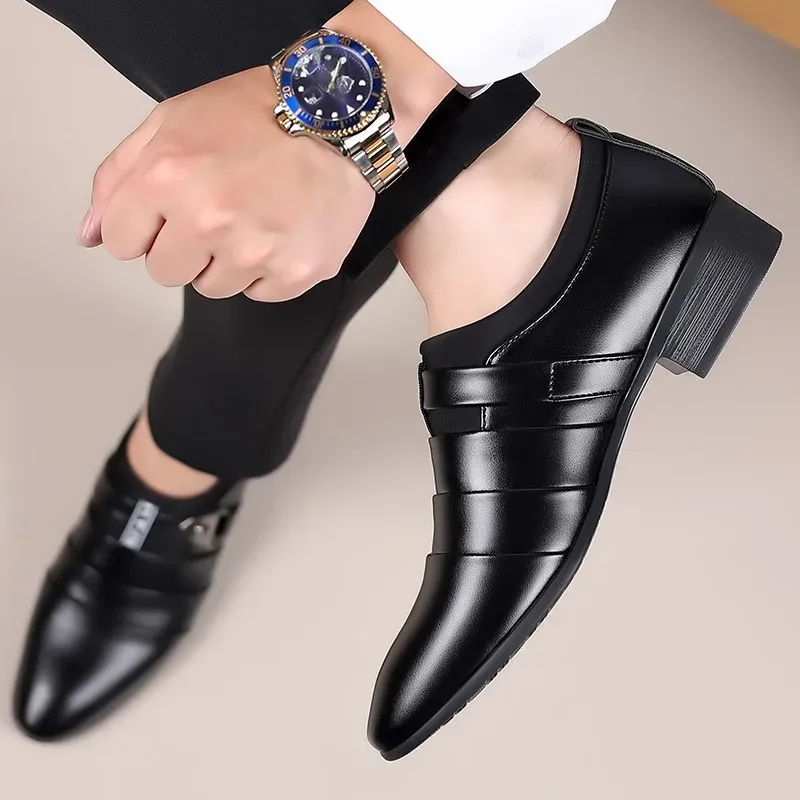 2025 New Men's Formal Shoes Plus Size Moccasins Pointed Toe Man Leather Shoe Classic Wedding Shoes Office Business Casual Shoes_voghion.com
