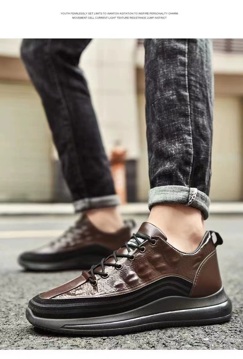 2024 Spring New Crocodile Pattern Leather Casual Trendy Elevated Bottom Lacing Men's Shoes_voghion.com