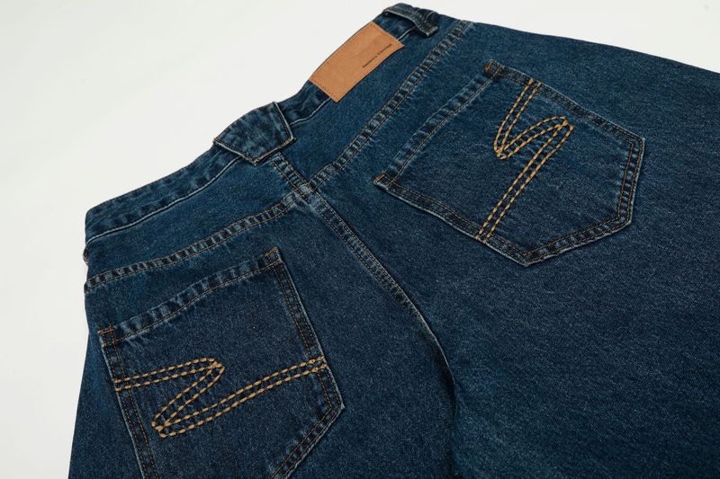 G6875 American Trendy Neutral Street Retro Nostalgic Blue Design Loose Men's Washed Scimitar Jeans_voghion.com