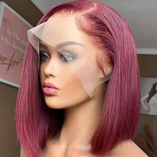 Parrucca anteriore in pizzo bordeaux 99J Parrucche per capelli umani Colorate rosse Evidenziate Marrone dritto Biondo 613 Parrucca frontale in pizzo HD Capelli umani 13x4_voghion.com