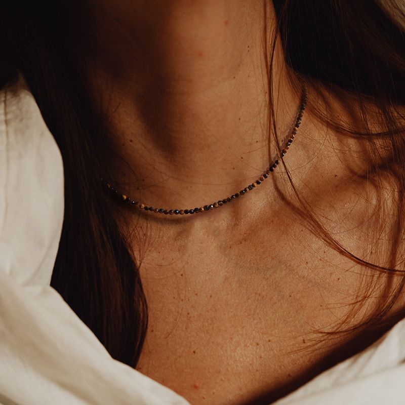 Collier de perles à facettes de 2 mm pour femme, en pierre naturelle, agate, cristal, œil de tigre, quartz, ras du cou, mini, simple, bijoux pour femmes_voghion.com