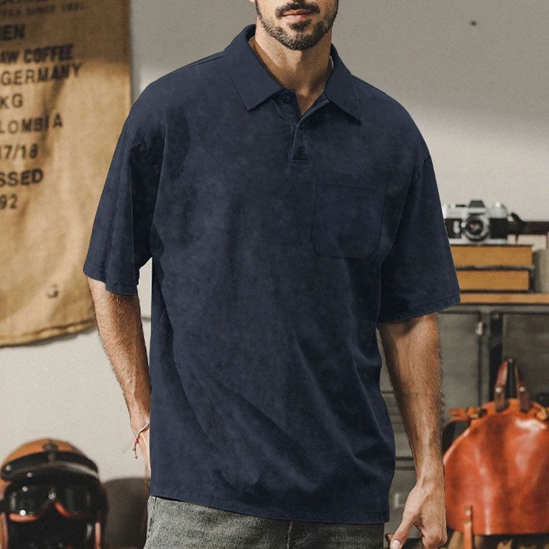 Sommer Neue Herren Gewaschene Turn-Down Kragen Button T-Shirt Übergröße Vintage Casual Kurzarm_voghion.com