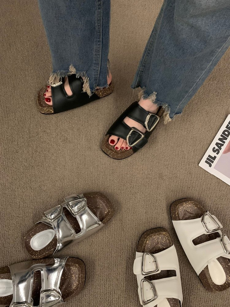 Forest Retro Platform Birkens Comfortable Casual Metal Buckle Slippers Summer New Open Toe Sandals Women S Shoes_voghion.com