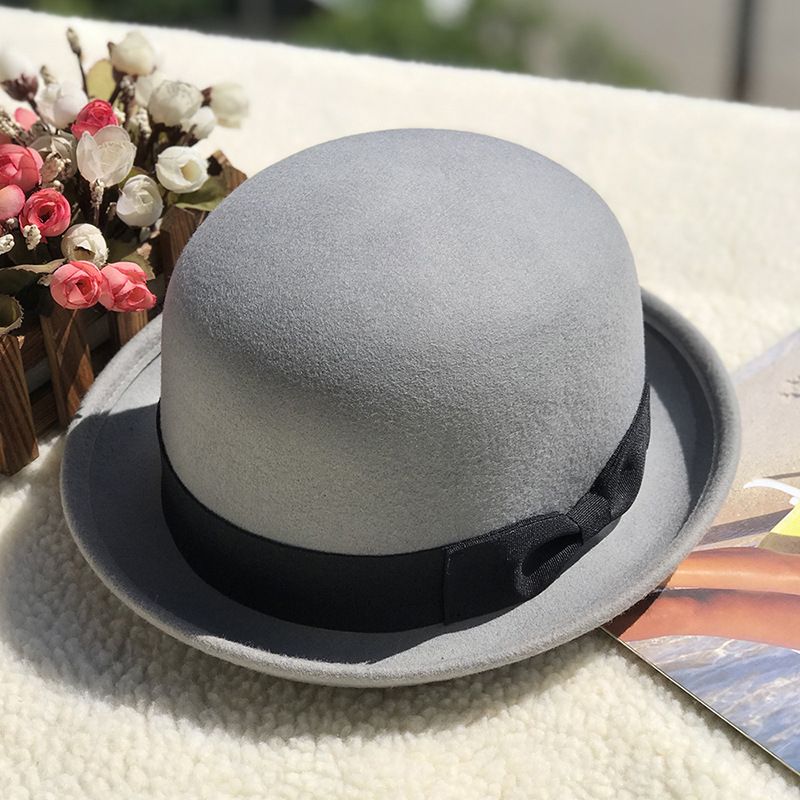 retro British woolen hat with small edge and curled edge trendy wool hat, versatile fashionable top hat_voghion.com