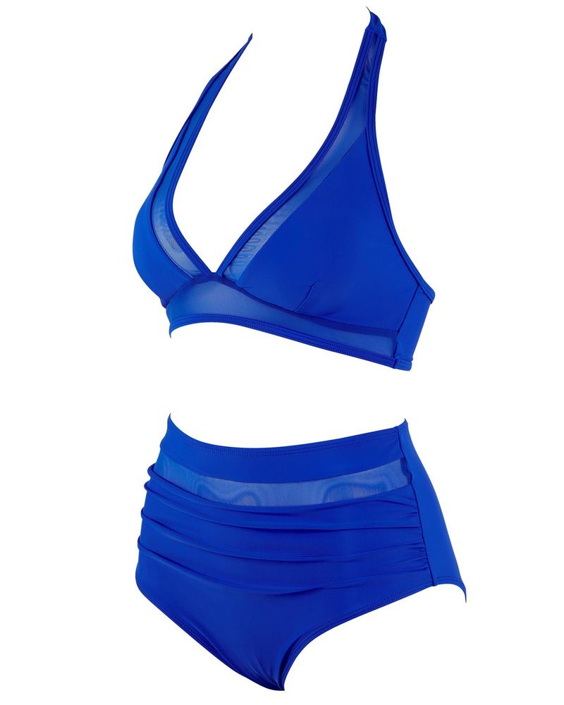 Maillot de bain une pièce sexy ajouré couleur unie, maillot de bain une pièce en maille épissée, taille haute, décolleté plongeant_voghion.com