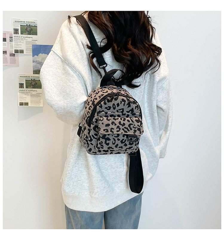 Women's Bag New Leopard Print Shoulder Bag Oblique Span Bag Double Shoulder Multi-purpose Backpack Corduroy Large-capacity Bag_voghion.com