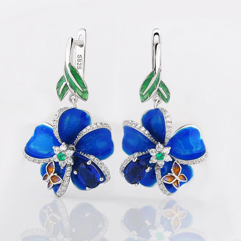 Cao Shilan Emaille Anhänger Ohrringe Schmetterling Tropfen Kleber Blume Einbettung Diamant Ohrringe Kreative Blumen Ohrringe_voghion.com