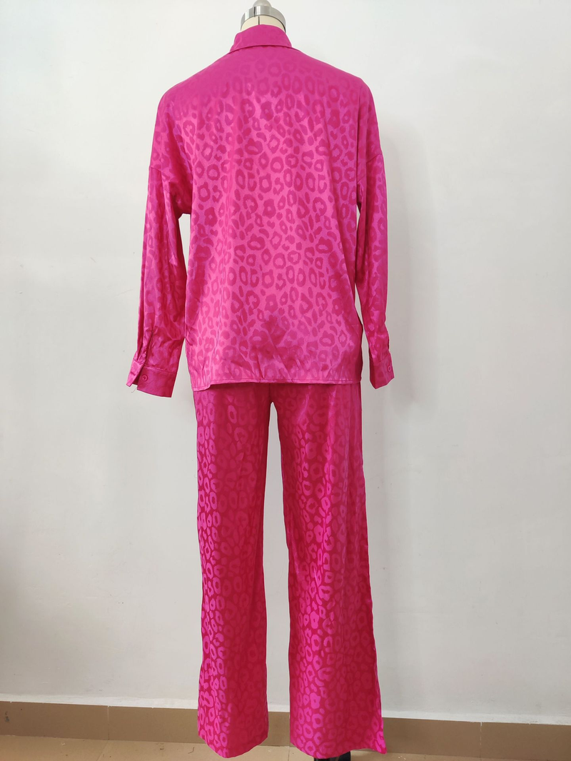 Chemise à manches longues imprimée léopard, avec taille élastique et pantalon ample, ensemble deux pièces, début d'automne_voghion.com