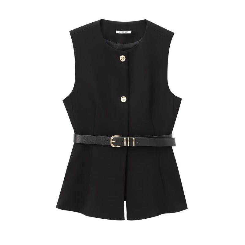 Damenbekleidung High-End-Gürtel Einfaches ärmelloses Hemd Lagen-Taillenweste für Damen_voghion.com