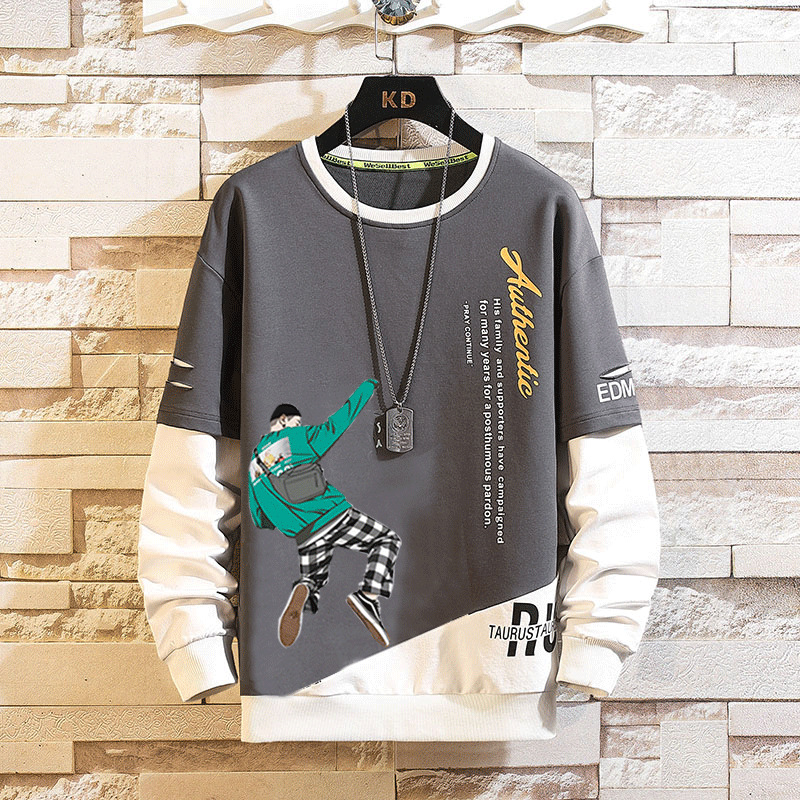 Long sleeved t-shirt for spring autumn undershirt, loose and contrasting color, thin men's hoodie, round neck upper_voghion.com