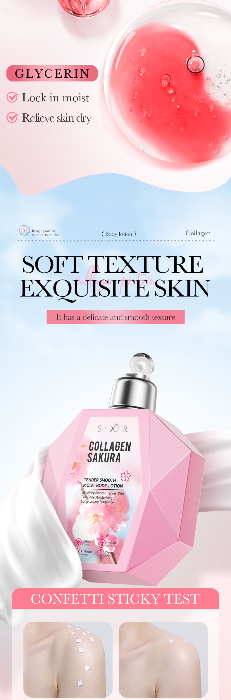 Loción hidratante suave con colágeno SADOER Full English Sakura Body 300 ml_voghion.com