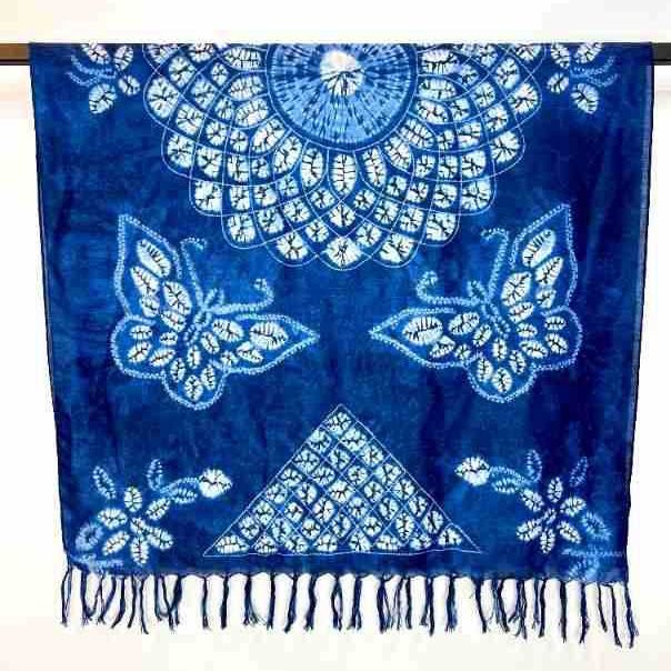 New Knot Ethnic Style Tie-dye Large Shawl Long Stay Beard Navy Blue Art Wax Printing Scarf_voghion.com