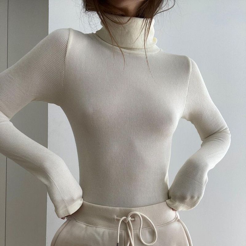 Maglietta a collo alto per donna primavera ed estate 2024 nuovo strato interno a maniche lunghe vestibilità attillata tinta unita filo stretto_voghion.com