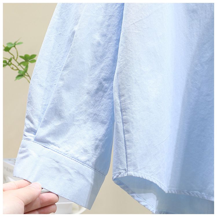 Langärmliges Sommerhemd aus Baumwollmischung mit Blumenstickerei und lockerer Passform für Damen – lässiges langes Tunika-Oberteil (Blau, Gelb, Rosa, Weiß)_voghion.com