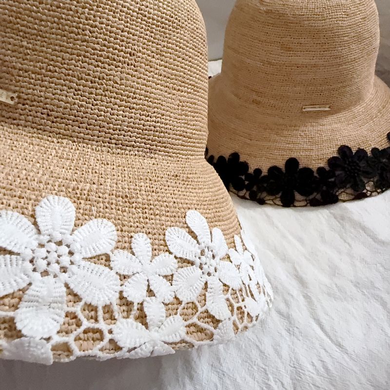 Lace Raffia Women's Summer Hand Knit Wide Brim Foldable Sun Protection Fisherman's Hat_voghion.com
