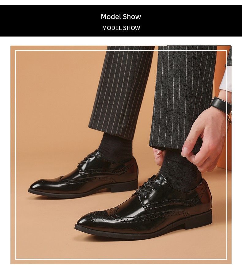 Nuovo arrivo britannico brevetto stile giapponese punta affilata business formale indossare intaglio brogue in pelle da uomo stringato derby_voghion.com