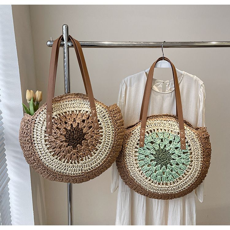 Straw Bag Woven Bag Bohemian Woven Bag Hollowed-out Straw Bag Large Capacity Seaside Resort Beach Shoulder Tote Bag_voghion.com