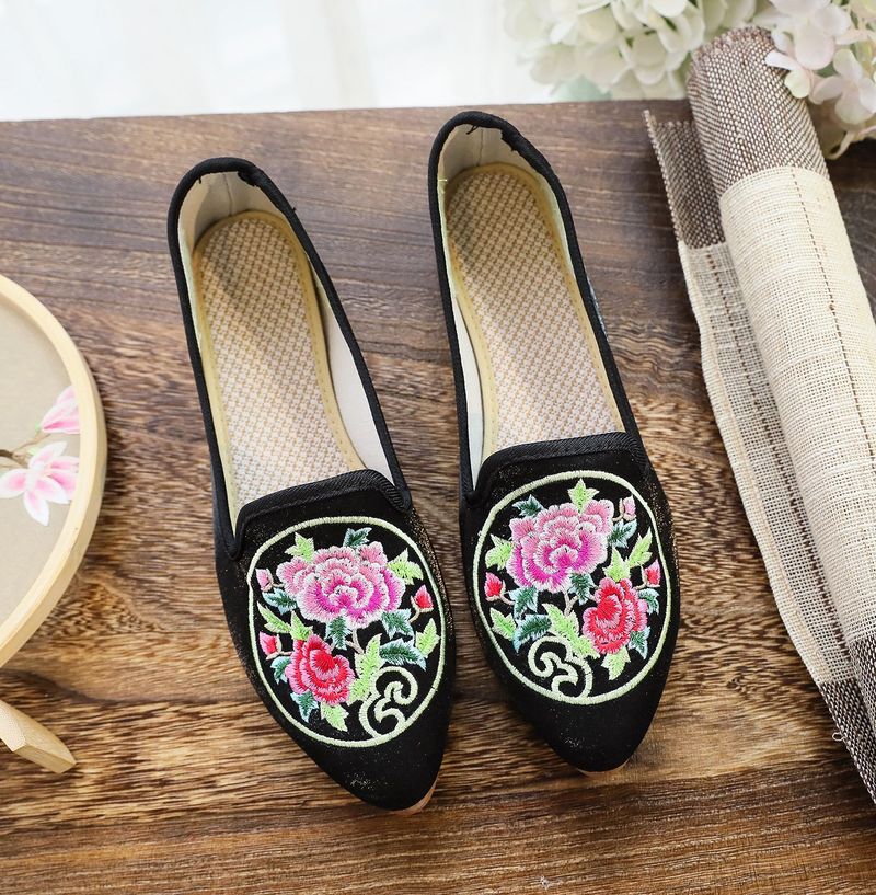 Chaussures de danse en soie brillante à bout pointu, style ancien, brodées, pour femmes_voghion.com