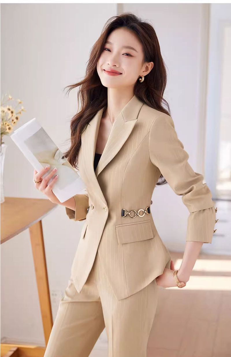 Stripd Suit St For Womn Profssional Spring And Autumn Nw Dsign Sns Small Blazr Formal War Elgant Goddss_voghion.com