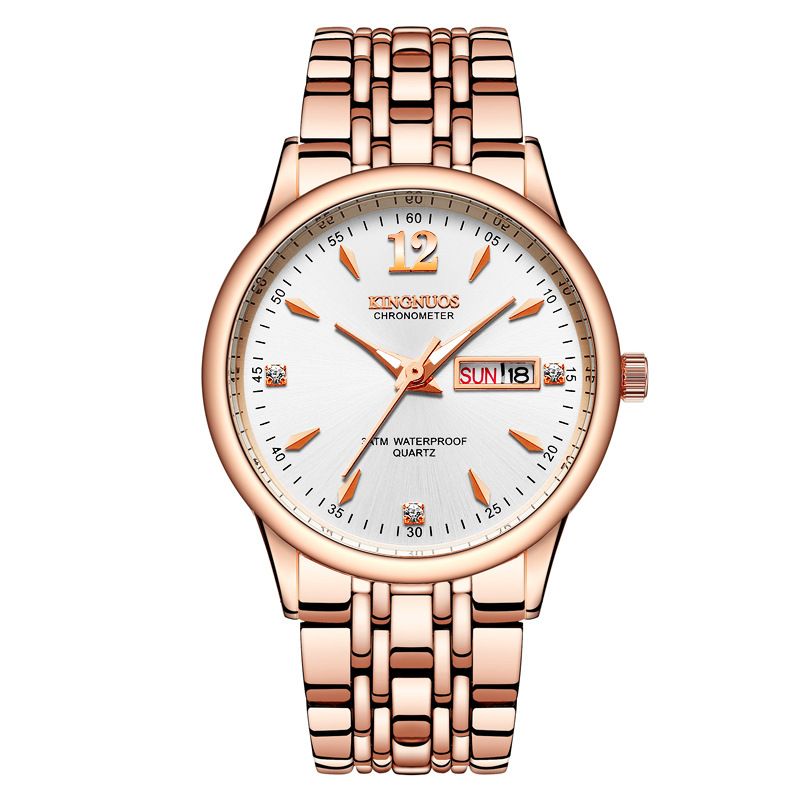 Simple Fasion Fres Casual Quartz Couple Watces Steel Band Dual Calendar Men's Luminous Waterproof Trendy Women's_voghion.com
