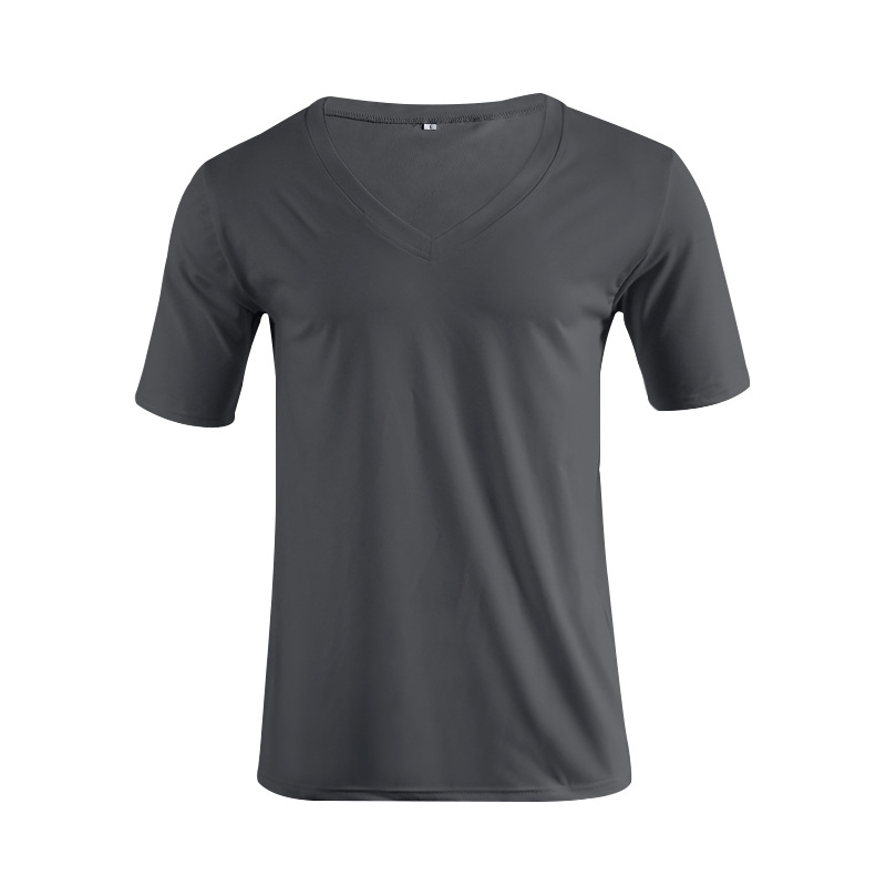 Men's v-neck solid color plus size casual short-sleeved t-shirt_voghion.com