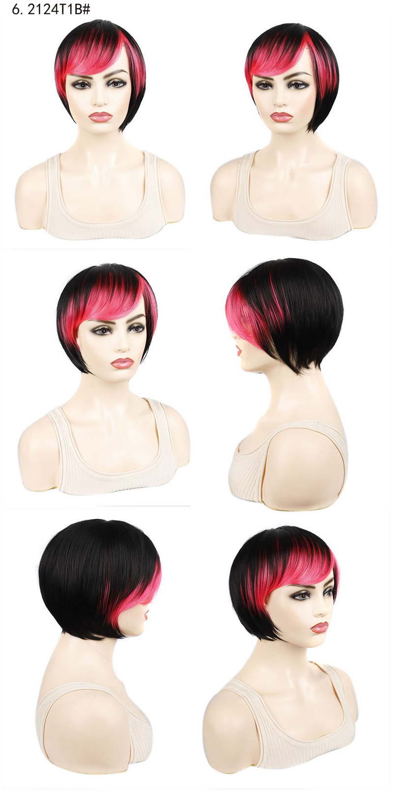 Parrucca sintetica Corta frangia dritta sbiancata e tinta obliqua colorata per donna in fibra sintetica opzionale multicolore_voghion.com