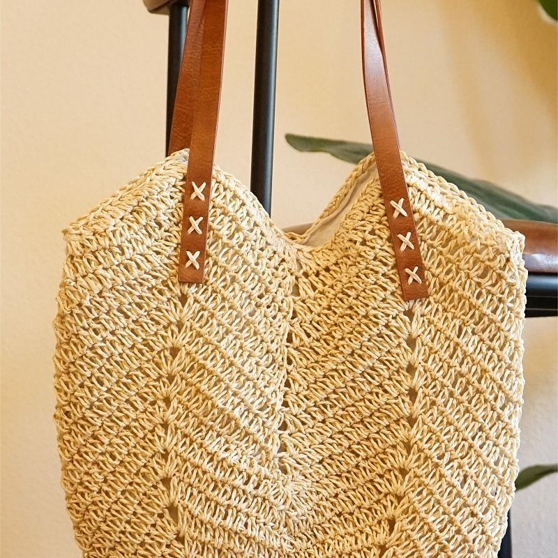 Borsa a mano da donna in paglia intrecciata fatta a mano, stile Forest, nuova borsa da spiaggia cava, borsa a tracolla da donna_voghion.com