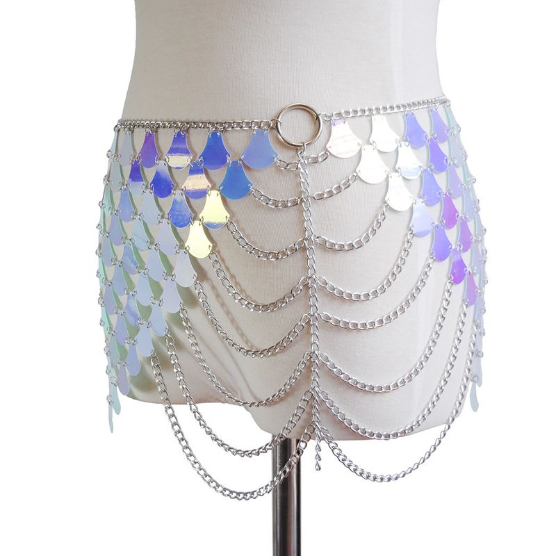 Set di catene per il corpo con paillettes esagerate - Gioielli per la vita metallici a squame di pesce per look audaci_voghion.com