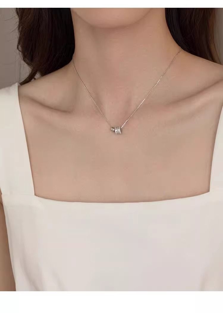 Sterling Silber Halskette Damen mit Glücksperlen, Schlanke Taille, Volldiamant, Leichter Luxus, Nische 2024 Neues Modell, Geburtstag_voghion.com