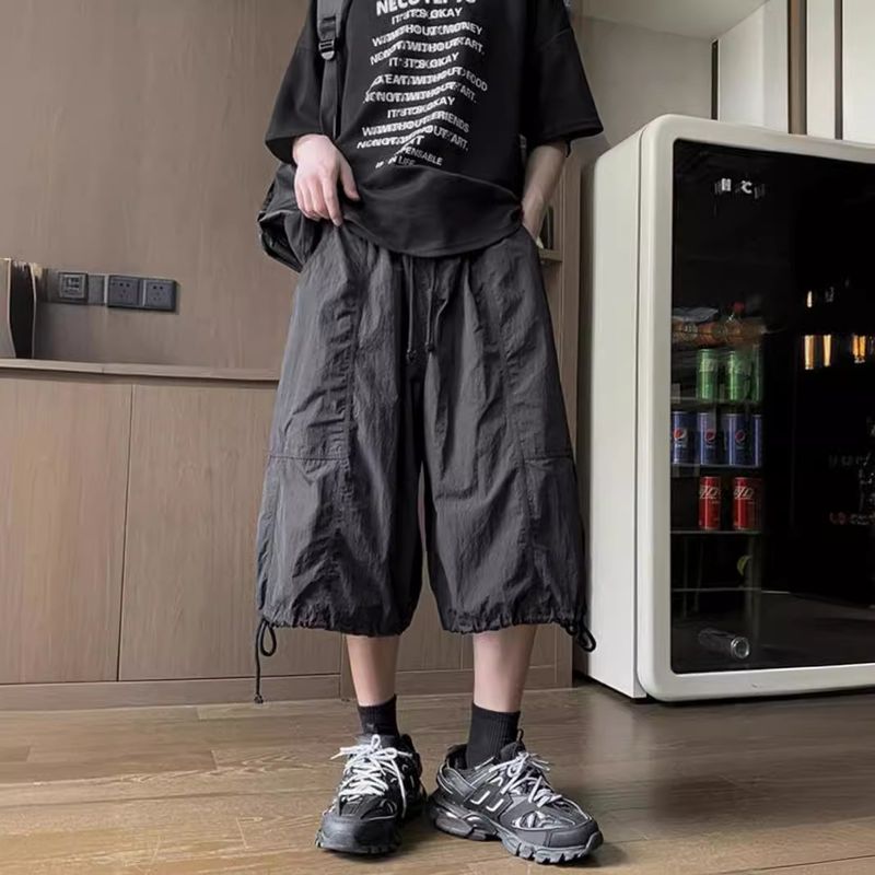 Yamamoto Style Dark Seven Part Men's Summer Ice Silk Quick Drying Work American Functional Wide Leg Paratrooper Pants_voghion.com