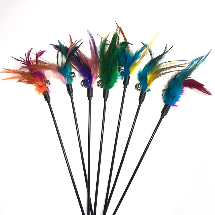 Pet Cat Toy Bell Long Rod Colorful Feather Teaser Wand Scratch And Bite Resistant Boredom Relief_voghion.com