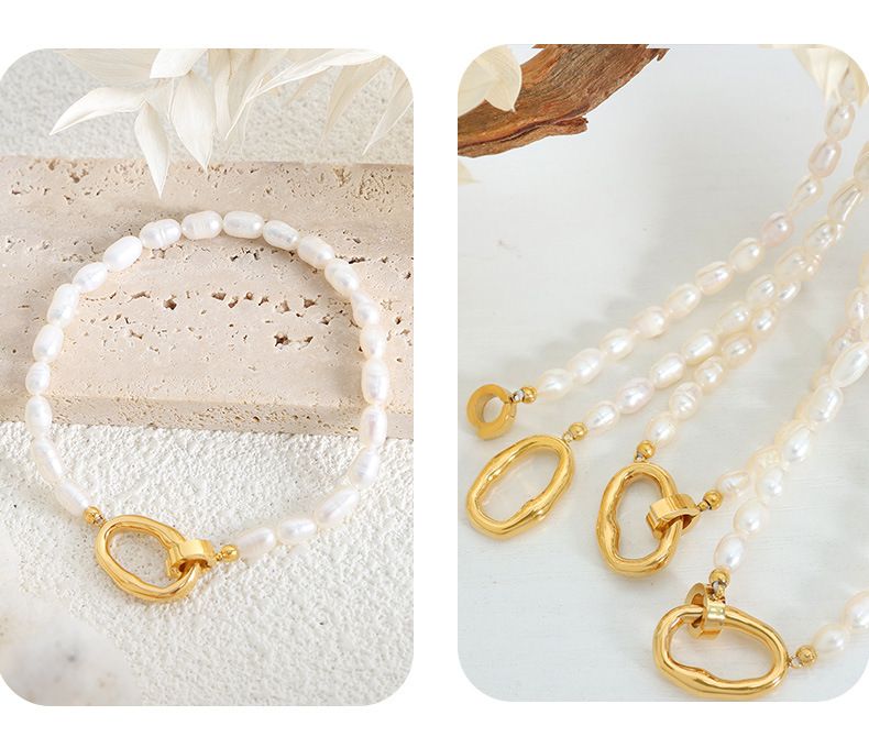 Temperament Persönlichkeit Design Süßwasser Perle Schlüsselbein Halskette Schmuck Set Aus Titan Stahl, Modische Und_voghion.com